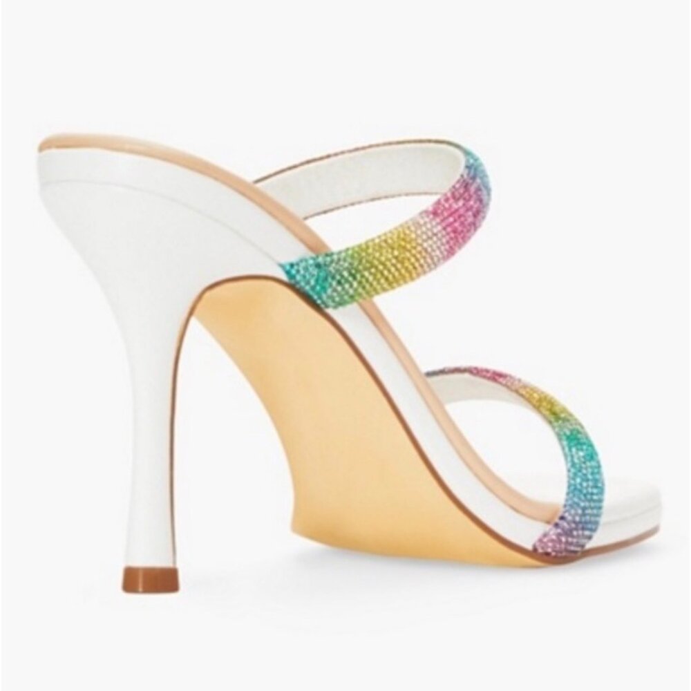 NIB Just Fab White Rainbow Rhinestone Heeled Sandals | Barbiecore Soft Girl Glam - Picture 6 of 8